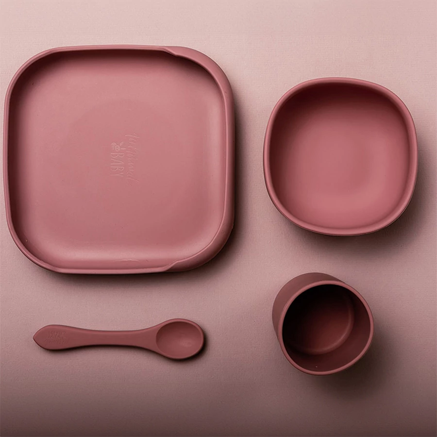 Minimal baby étkészlet (tapadókoronggal) - Dark rose